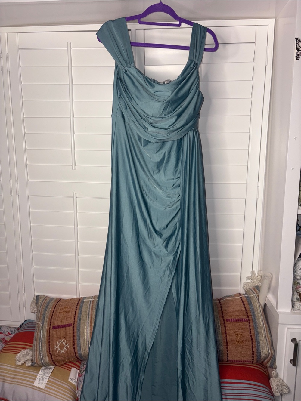 Elegant Teal Maxi Dress with Draped Bodice - Women